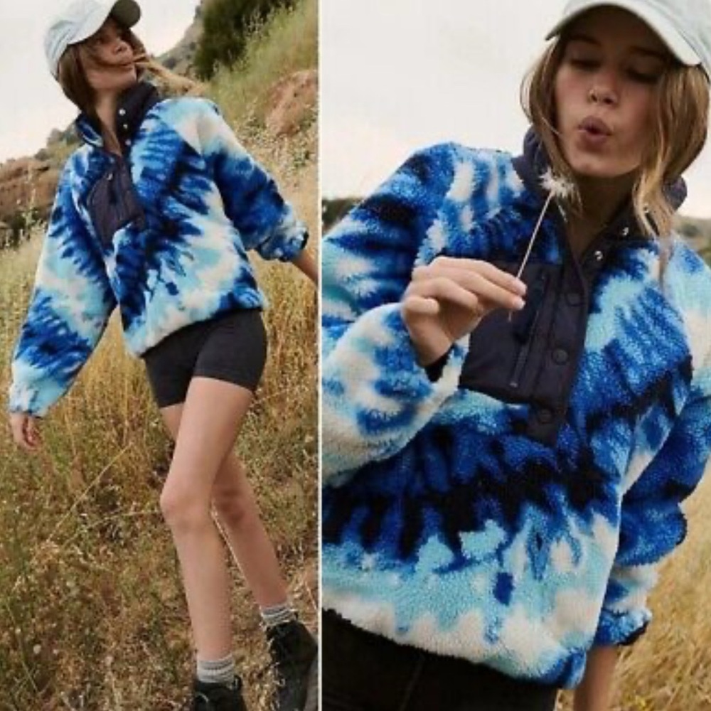 Free People Blue Tie-Dye Sherpa Pullover